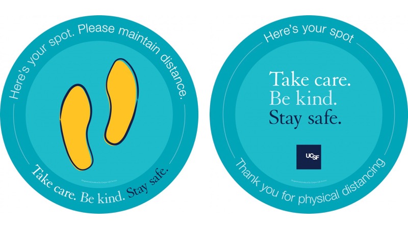 Floor dot stickers dictating physical distancing.