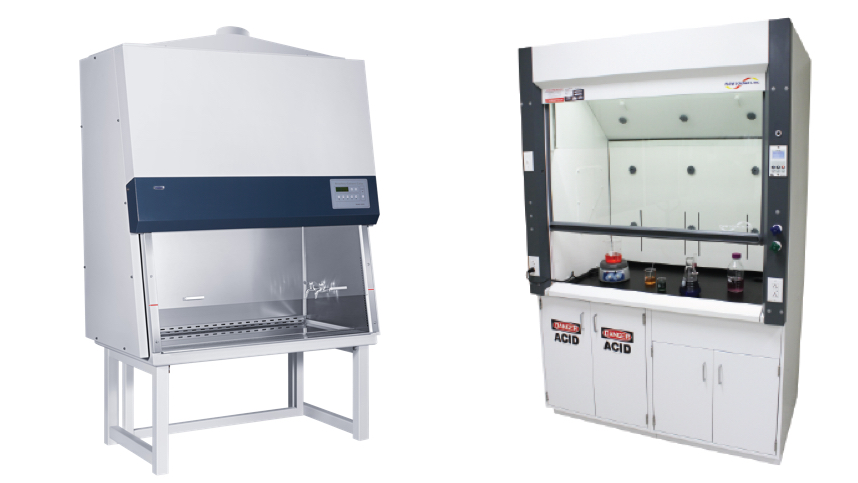 biosafety cabinet and a fume hood