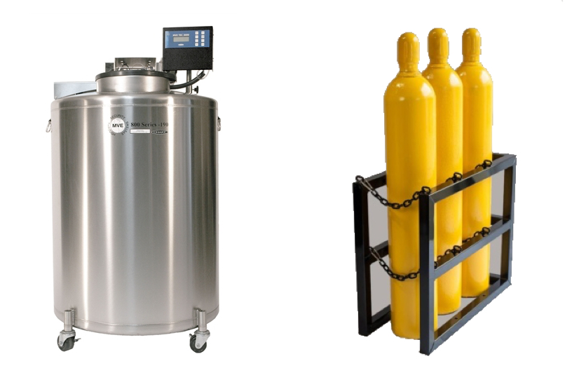 liquid nitrogen and secured cylinders